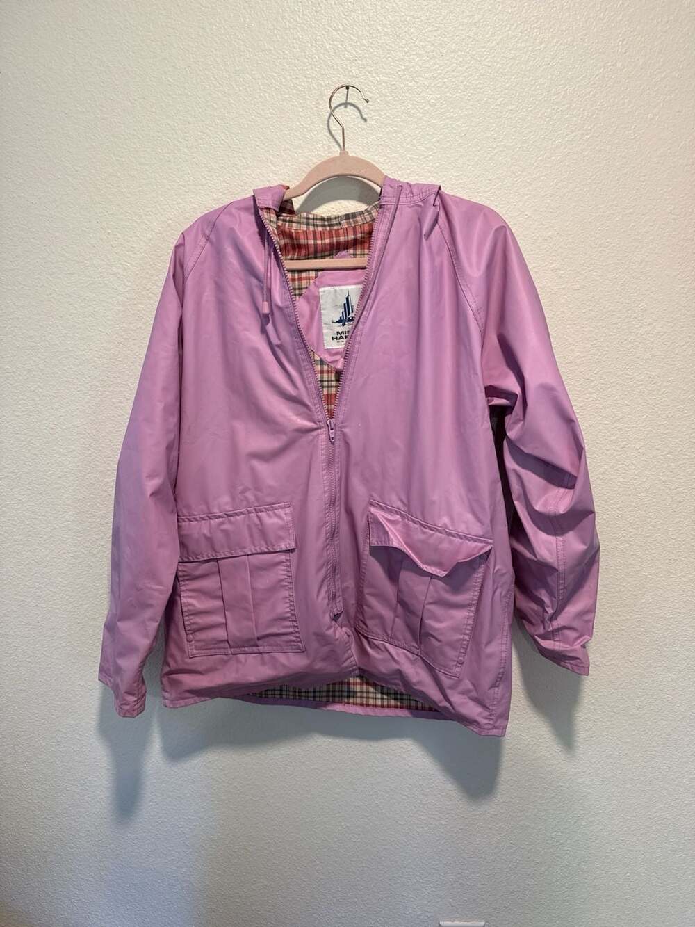Misty Harbor Lavender Plaid-Lined Hooded Rain Jacket
